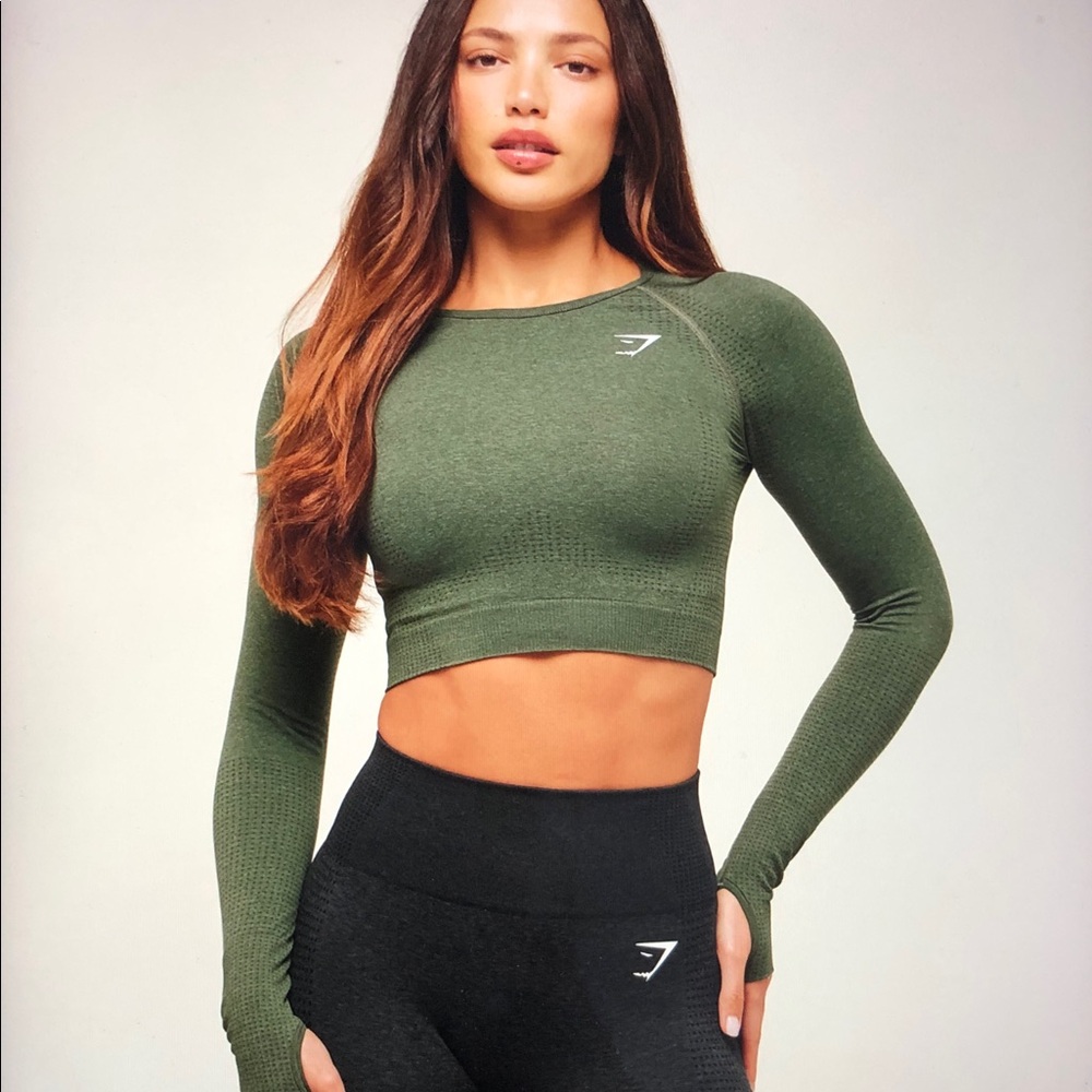 Gymshark Vital Seamless 2.0 Long Sleeve Crop Top Green Mark Size L